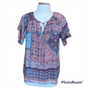 NYDJ Boho Top V Neck With Ties Flowy Fit Size Small​​​​​​​​​​​​​​​​​